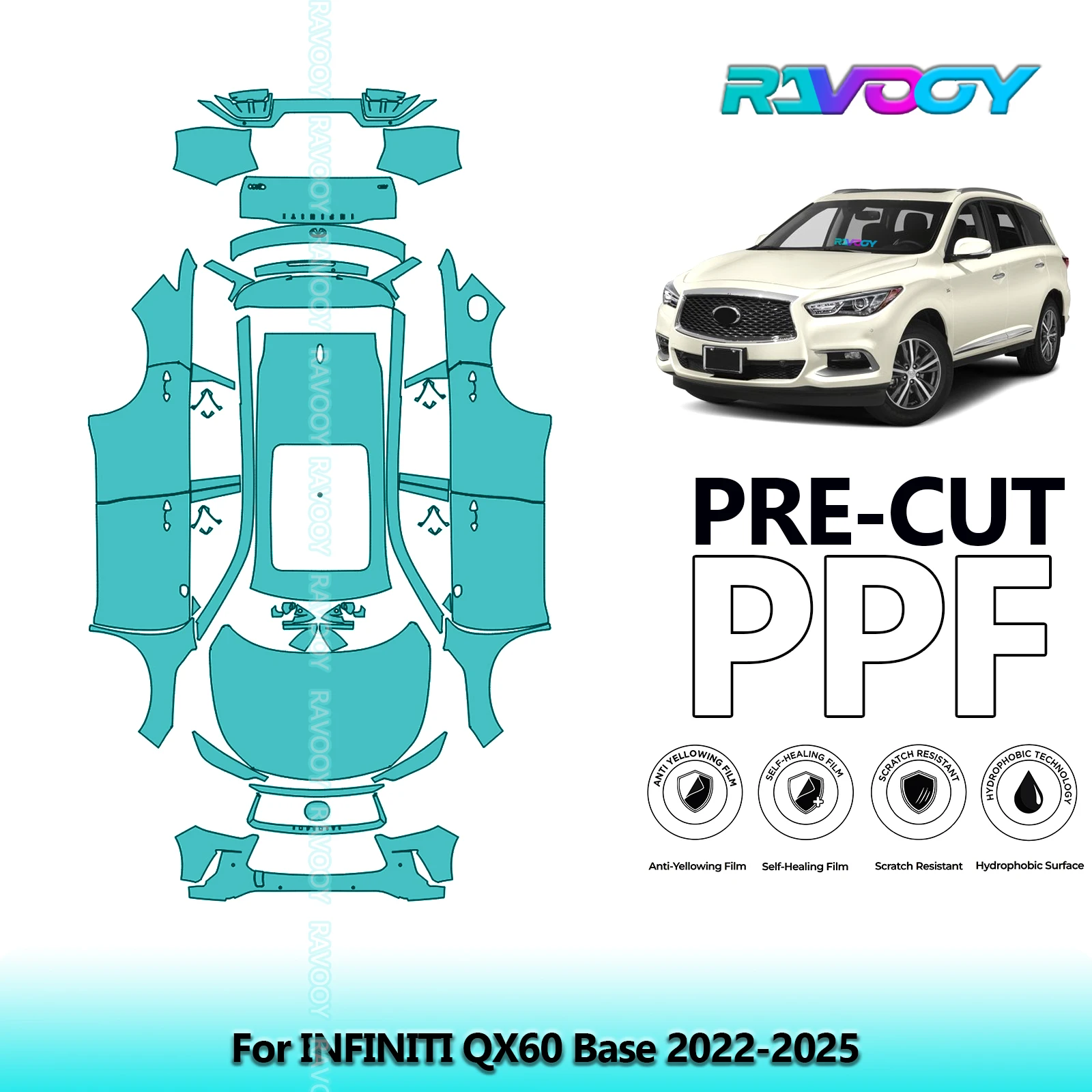 

8.5Mil Precut PPF Paint Protection Film Full Vehicle For INFINITI QX60 Base 2022-2025