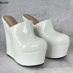 Rontic High Quality Women Platform Mules Pumps Sexy Wedges Heels Round Toe Pretty White Casual Shoes Ladies US Plus Size 5-20