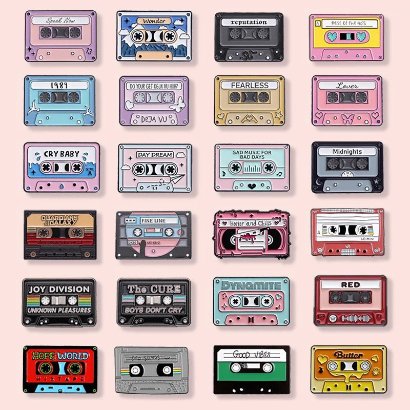 90's Music Tape Enamel Pin Vintage Nostalgic Best Song Brooches for Bag Clothes Lapel Pin Old-school Badge Jewelry Gift Friends