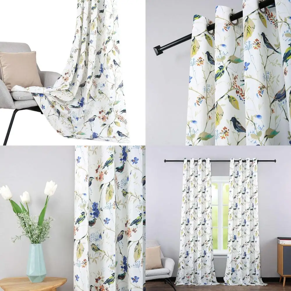 

Blue Bird Patterned Linen Curtains, 72 Light Filtering Panels for Living Room, 42x72 Grommet Top