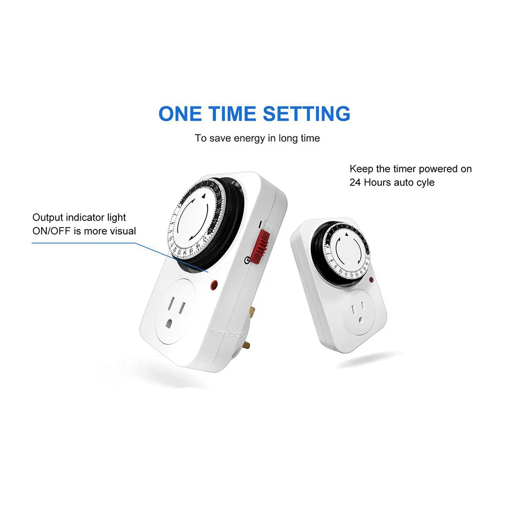 2 Pack 24 Hour Mechanical Timer Switches with Manual Pin Adjustment for Lights and Small Appliances Delay Timer