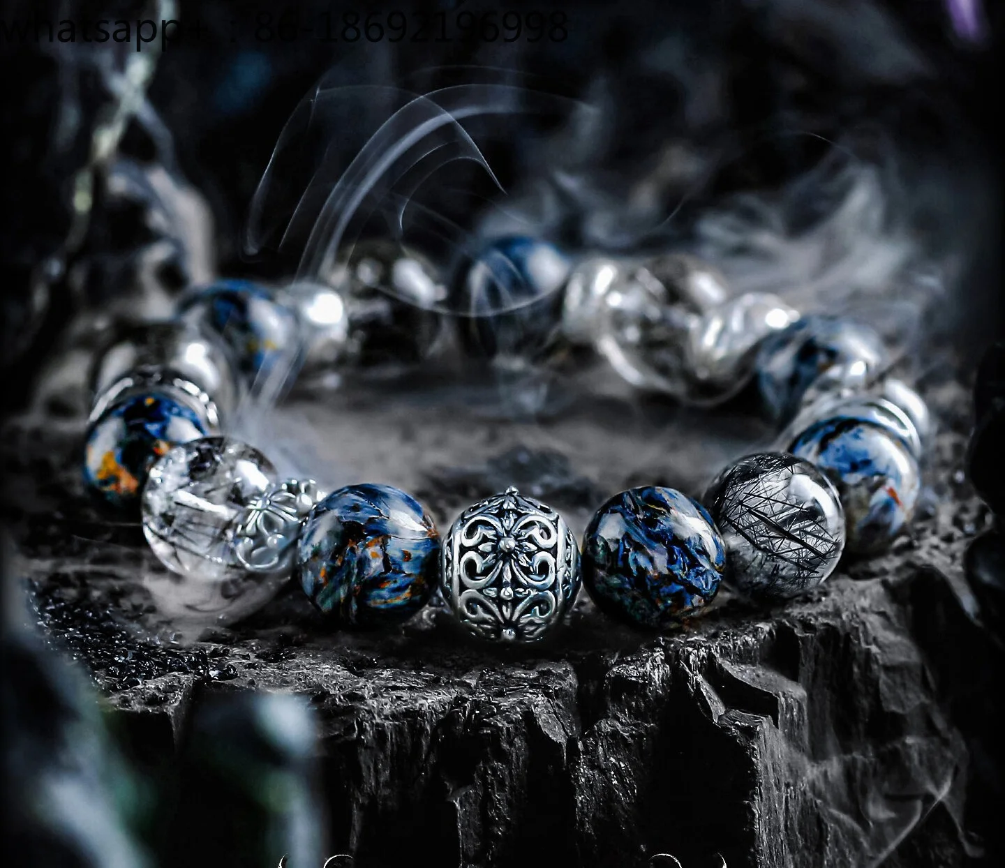 [Lone Star] Dark Wind Retro Brazilian Old Mine Black Hair Crystal Bracelet Men's Cat's Eye Peter Stone Bracelet