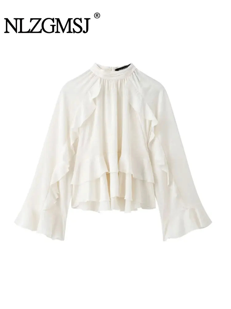 

2025 Spring Ruffles Fold Blouse Women Elegant Blouses for Women Long Sleeve Shirts and Blouses Woman Tops