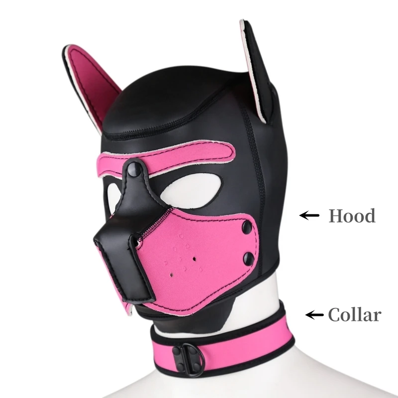 Erotic Puppy Cosplay Costumes with Rubber Full Face Separable Nose Human Shaped Dog Hood Masks for Fetish BDSM Bondage Sex Toys