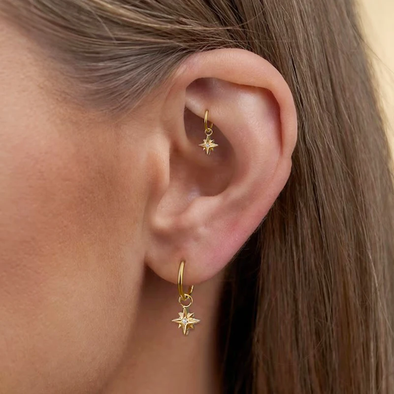 

1/5Pcs Titanium Dangle Huggie Hoop 16G Geometric Zircon Cartilage Conch Helix Earring Rook Daith Piercing Jewelry for Women