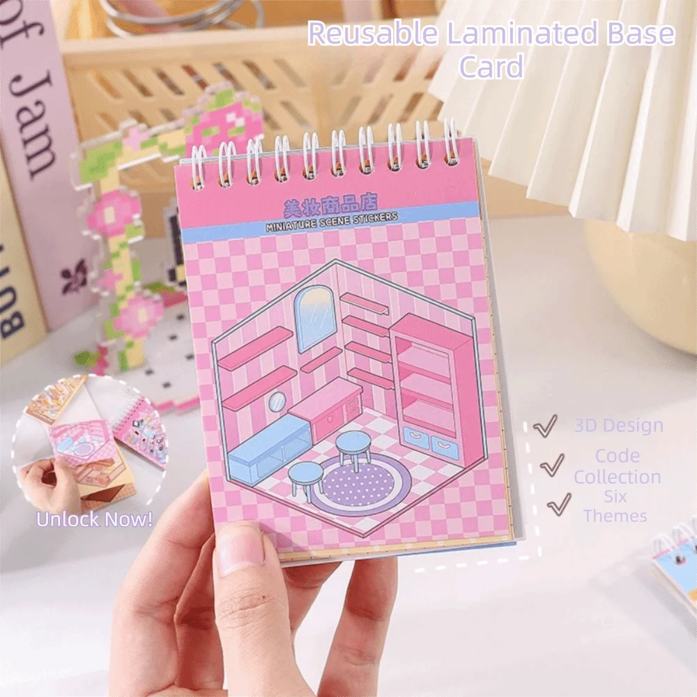 Cartoon Miniature Landscape Sticker Collection Decorative Visual Stacking 3D Landscape Sticker Book Miniature Scene Collage