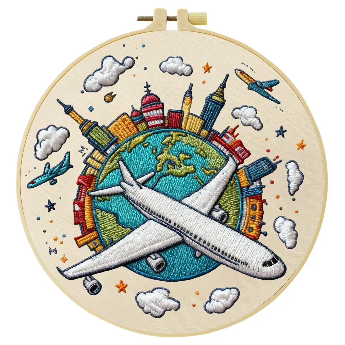 1 Stück 20X20CM/15X15CM 7,87/6,3 Zoll Reise um die Welt Stickerei Starter-Kit DIY-Kit DIY-Stickerei-Set Handarbeiten – Detail 2