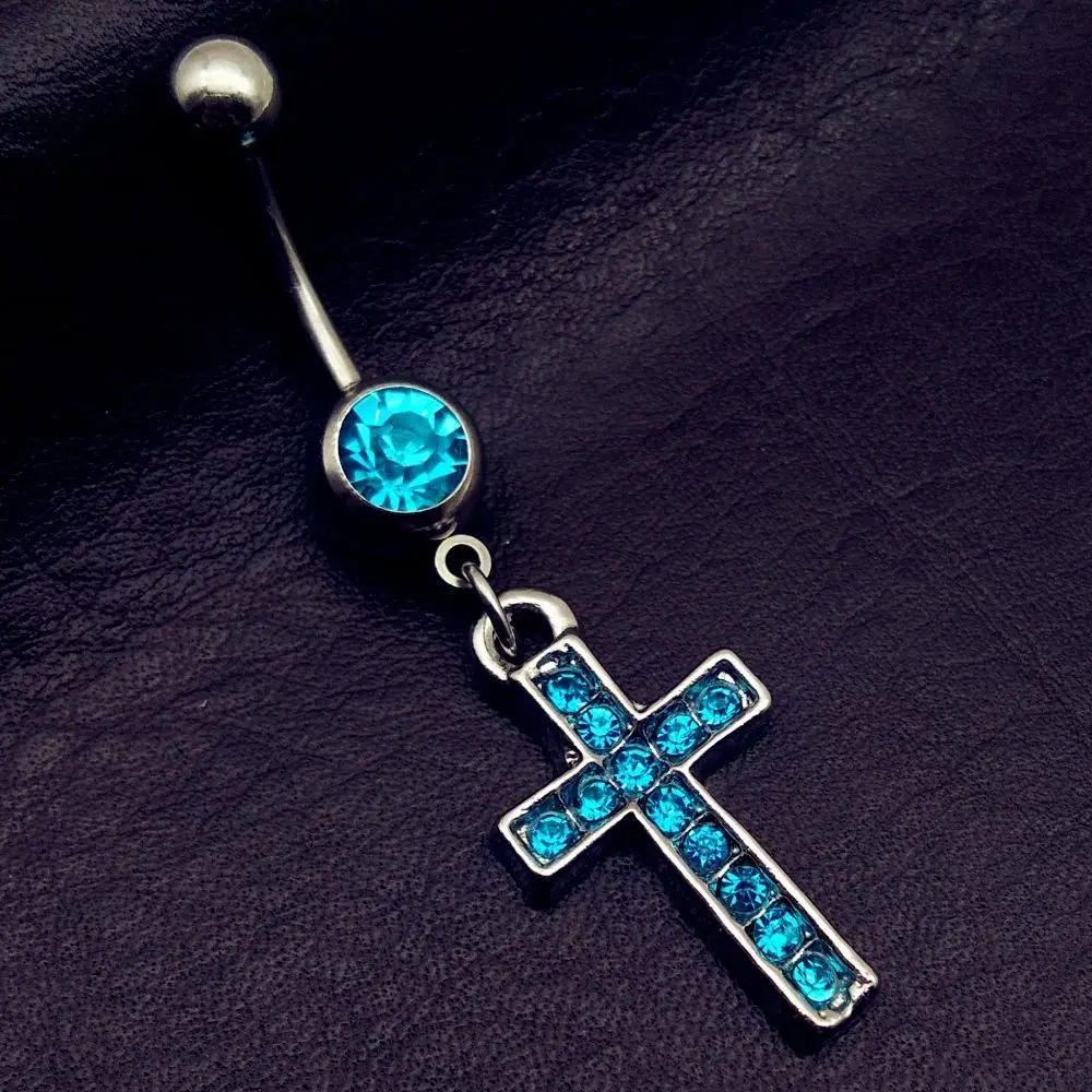 Personality Rhinestone Cross Navel Ring Crystal Punk Body Jewelry Button Cartilage Crucifix Belly Button Ring Couple
