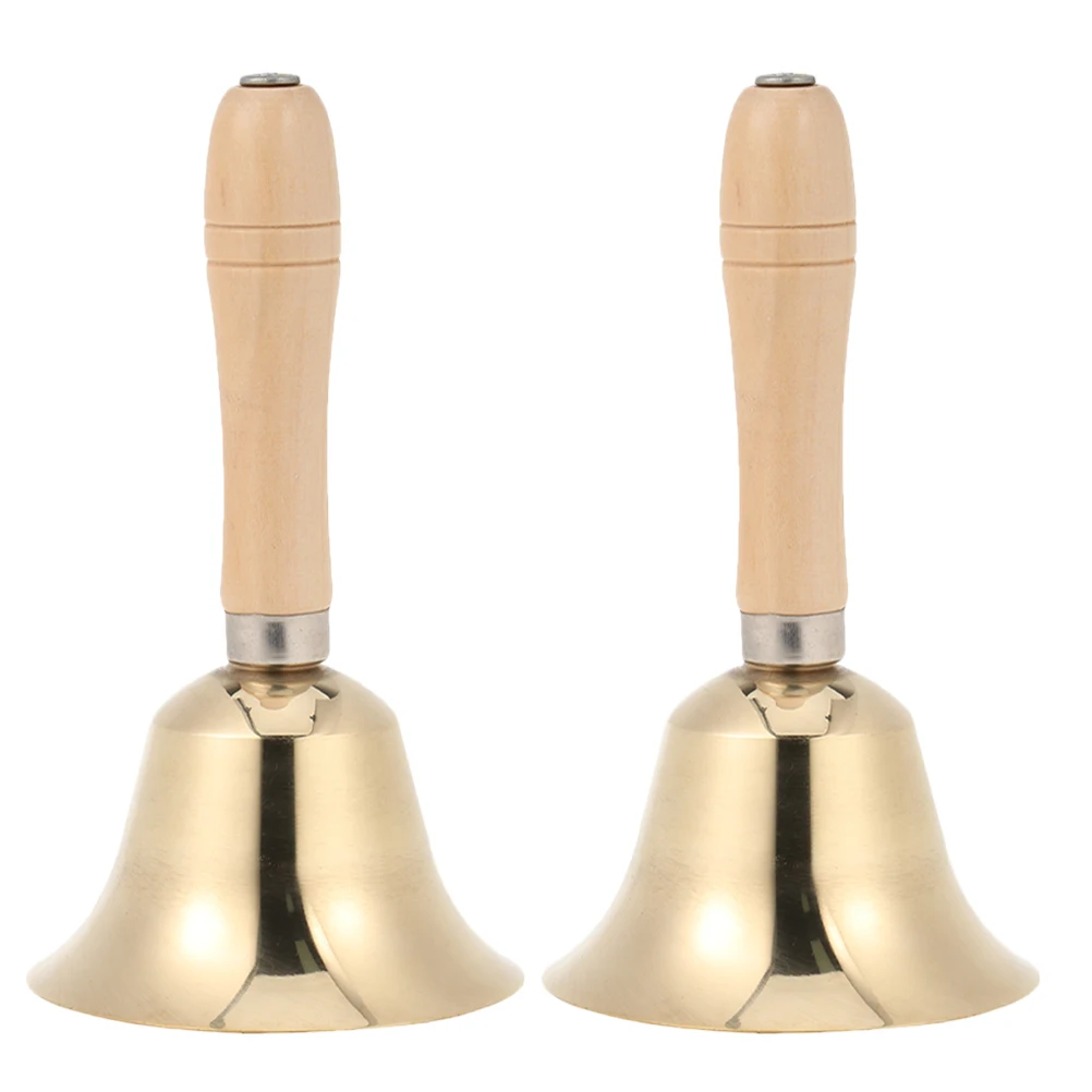

2pcs Solid Bell Loud Clear Sound Anti-Slip Wooden Handle For Restaurant Service Classroom Wedding Party Yoga Events
