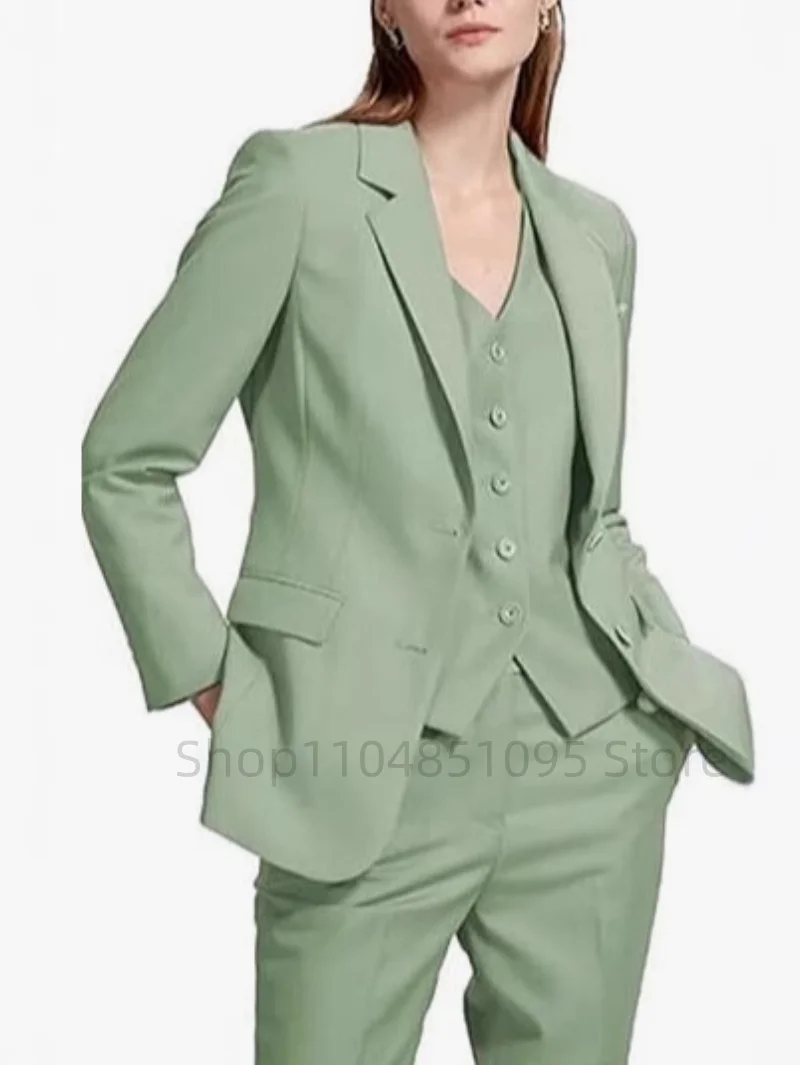 Office Ladies Pantsuits Solid Women Business Classic Single Breasted Flared Pants Blazer Vest Pants Three Piece Set Formal Suit