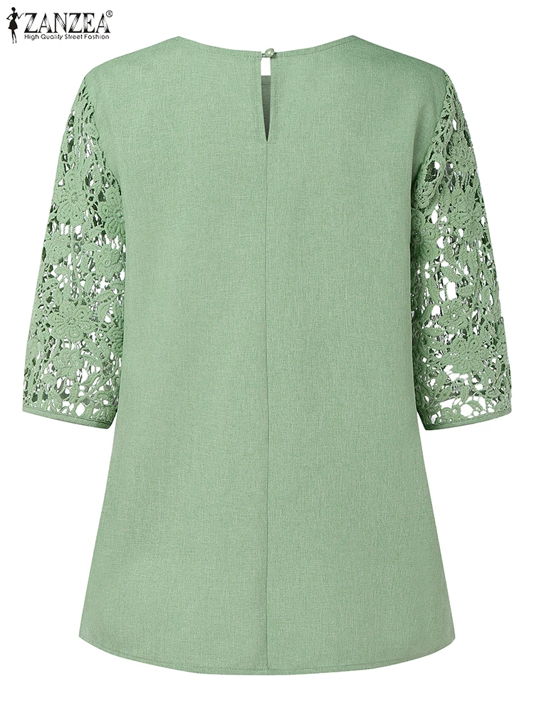 ZANZEA Women Embroidery Blouses Vintage Floral Tops 3/4 Sleeve O Neck Summer Blusas 2025 Elegant OL Tunics Casual Loose Pullover