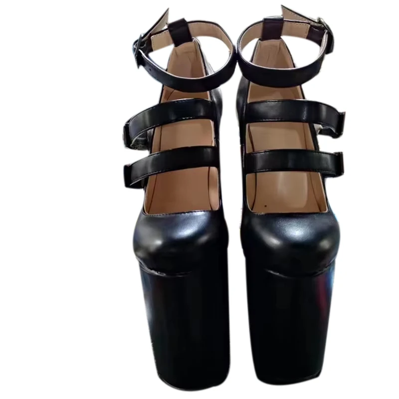 

DIUZHUANG Модные женские туфли на высоком каблуке. Высота каблука около 20 см. Туфли на танкетке с круглым носком. Черные четырехсезонные женские туфли.