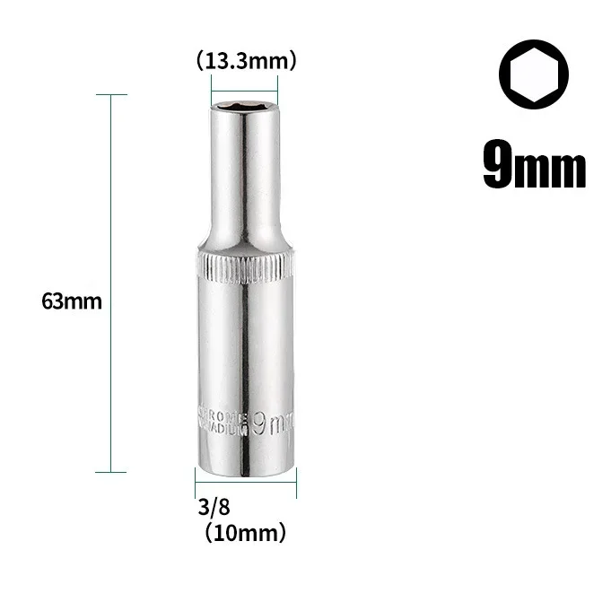 3/8 Inch Hex Socket Adapter Deep Socket Tool For Socket Wrenches Made Of Chrome Vanadium Steel Torque And Strength