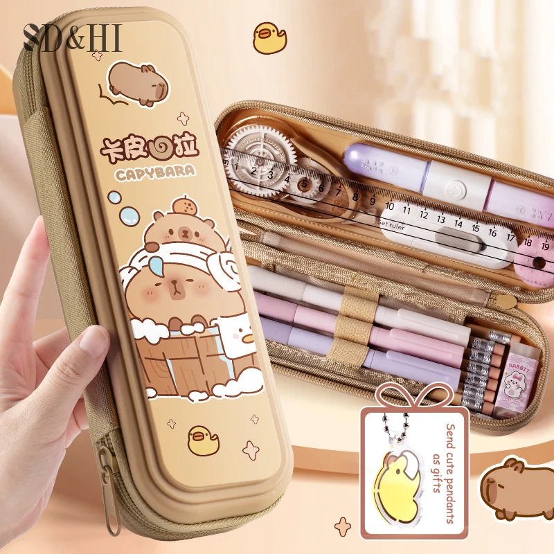 Cartoon Cute Capybara Astronaut Pencil Case Creative Weight-reducing Waterproof Large Capacity Stationery Storage Box Gifts