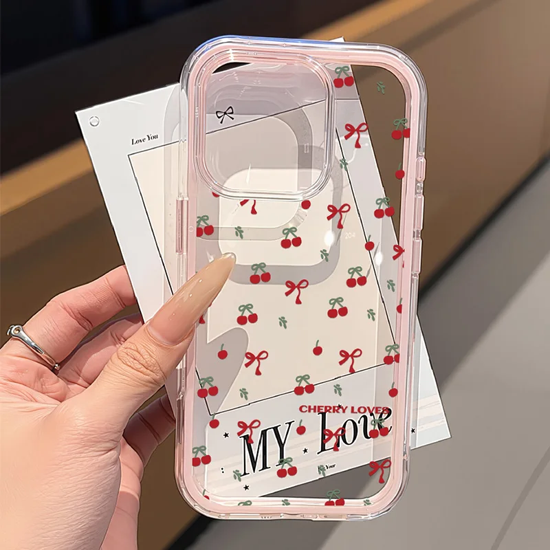 Cute Pink Bow Phone Case For iPhone 17 Pro Max Case iPhone 13 15 14 11 12 16 Pro Max Transparent 2 IN 1 Shockproof Soft Cover - náhled 3