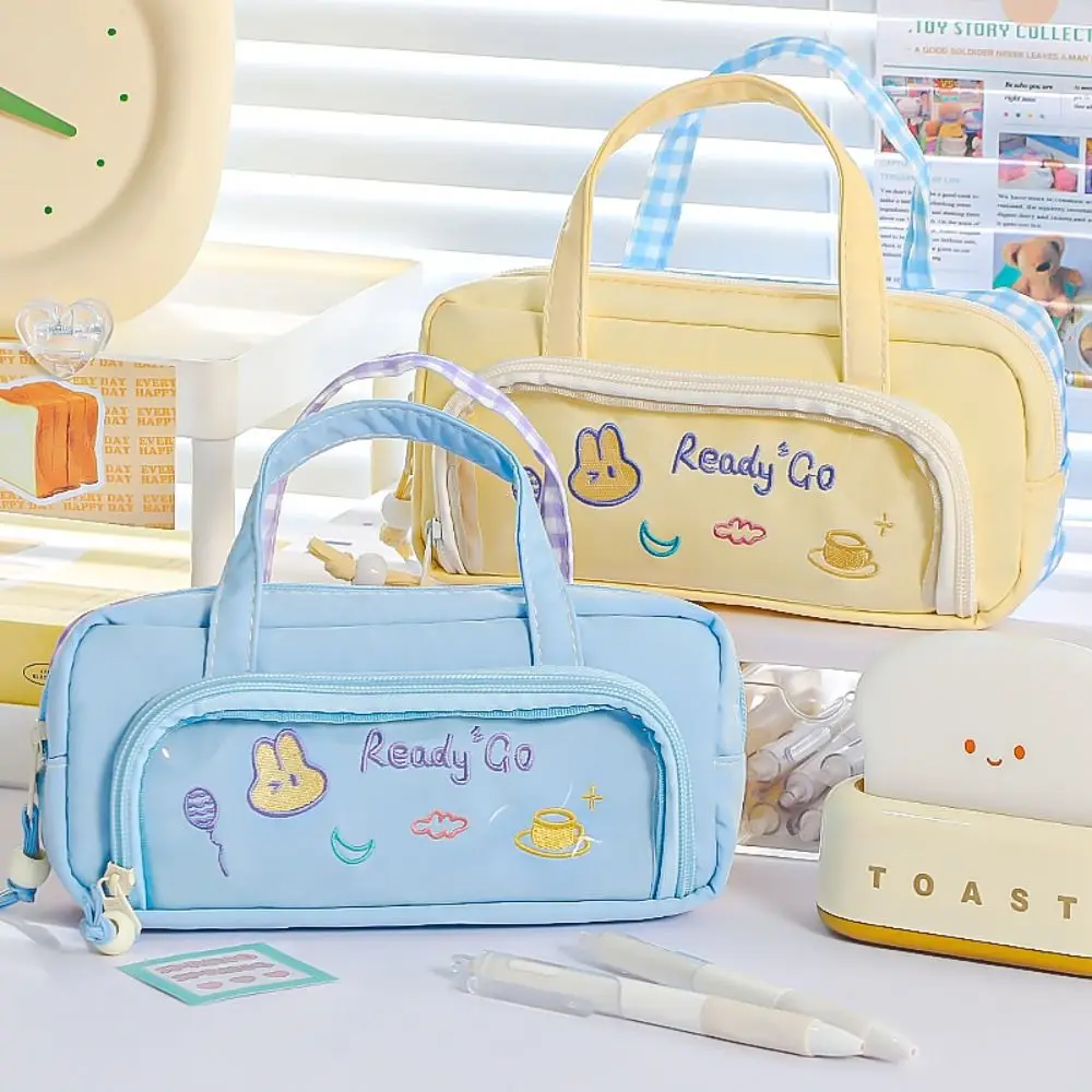 Double Sided Pattern Design Handheld Pen Bag Multi-layer Large Capacity Pencil Case Students Stationery Bag For School Office