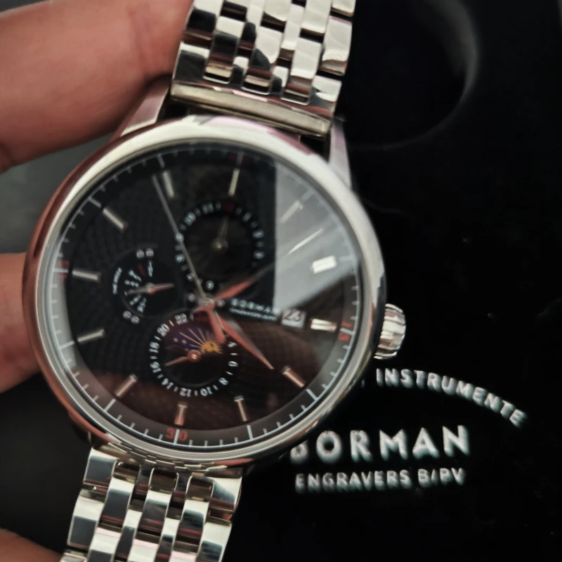 BORMAN Luxury Genuine Leather Strap Automatic Men Mechanical Watches Sapphire Glass Waterproof Watch Date Week Moon Phase Watch