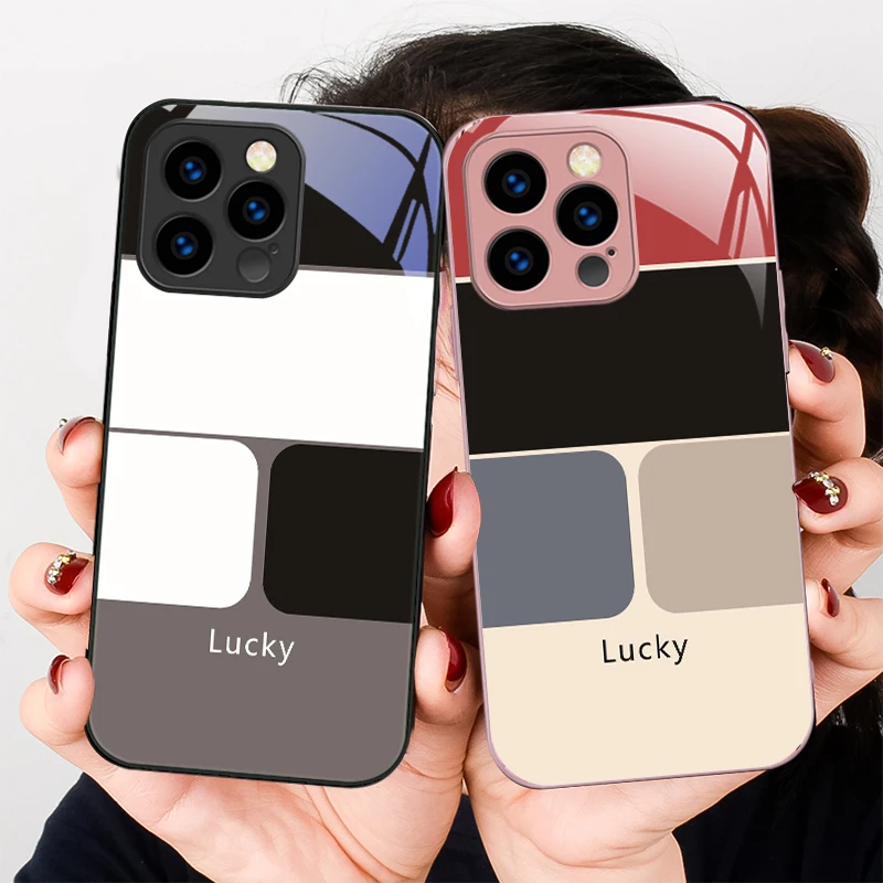 

Red and White Black For iPhone 16 E 15 14 13 Plus 12 mini 11 Pro Max XR Xs Max X 7 8 P lus 6 6S 2022 Tempered Glass Phone Case