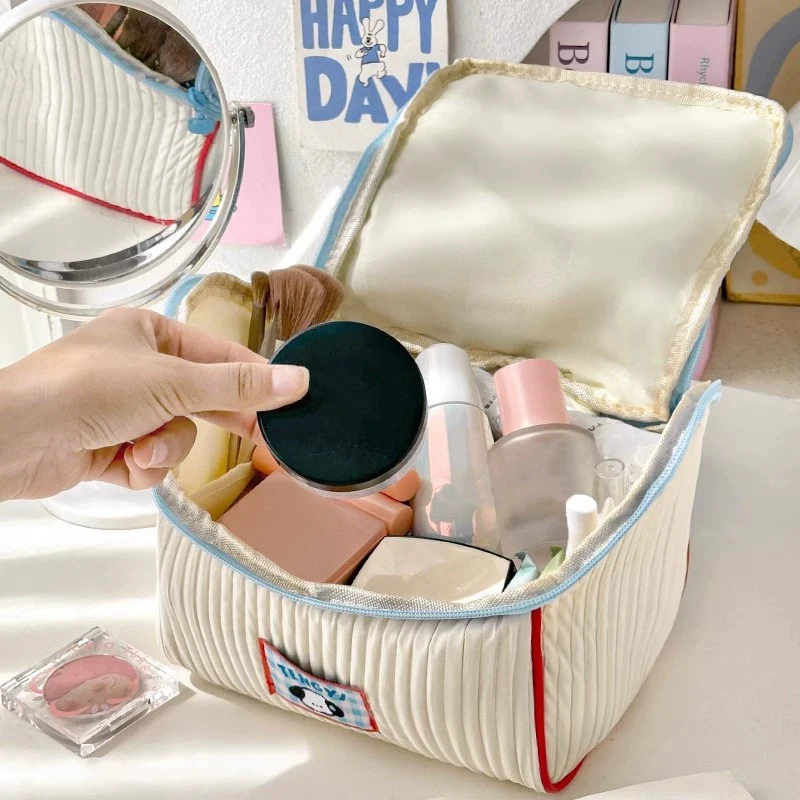 Dopaminfarbblockierende Make-up-Tasche – niedliches Hausdesign, Kulturbeutel-Organizer mit großem Fassungsvermögen, tragbare Reise-Kosmetiktasche