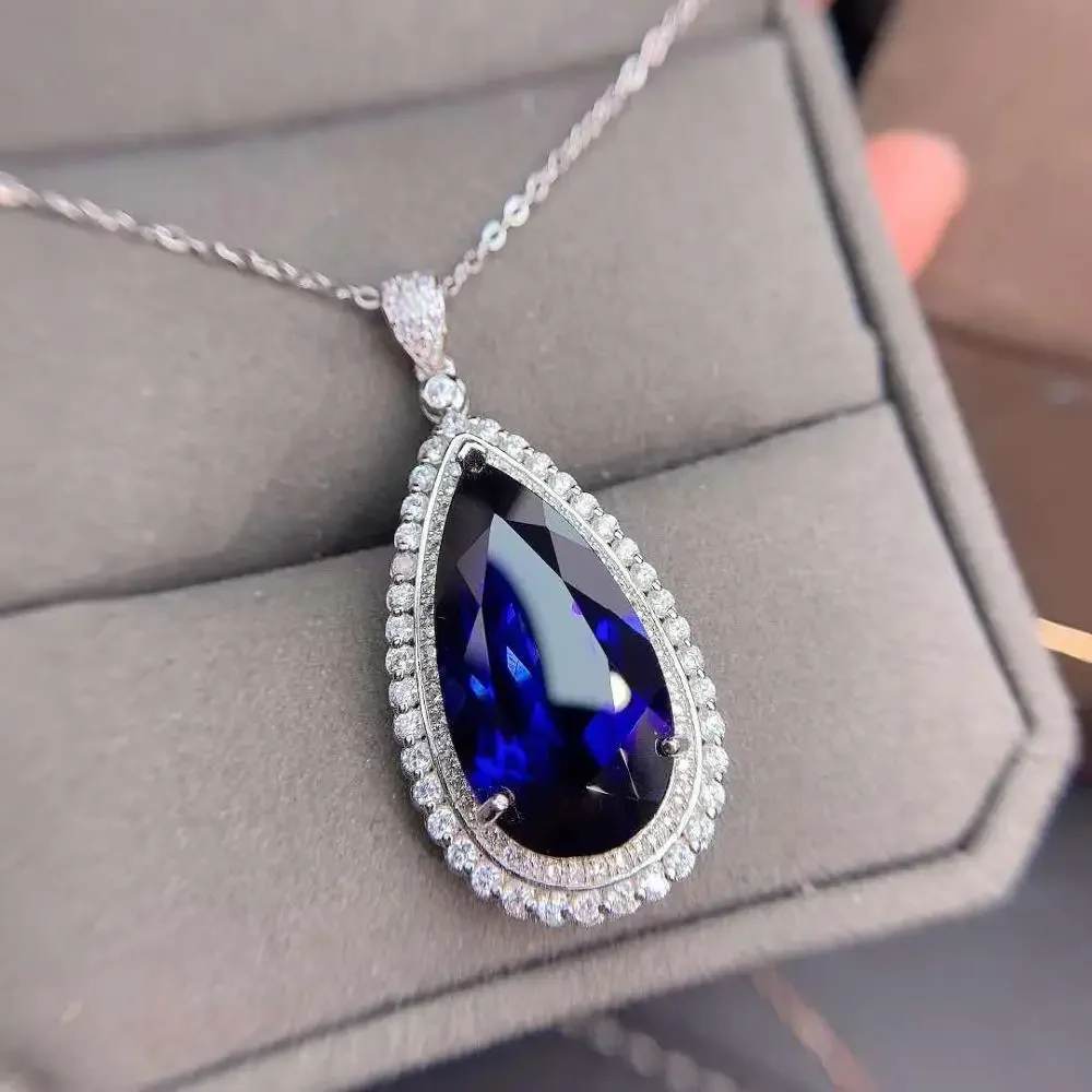 Natural Sapphire Ring Pendant Women\'s S925 Sterling Silver Exquisite Fashion Party Jewelry Set