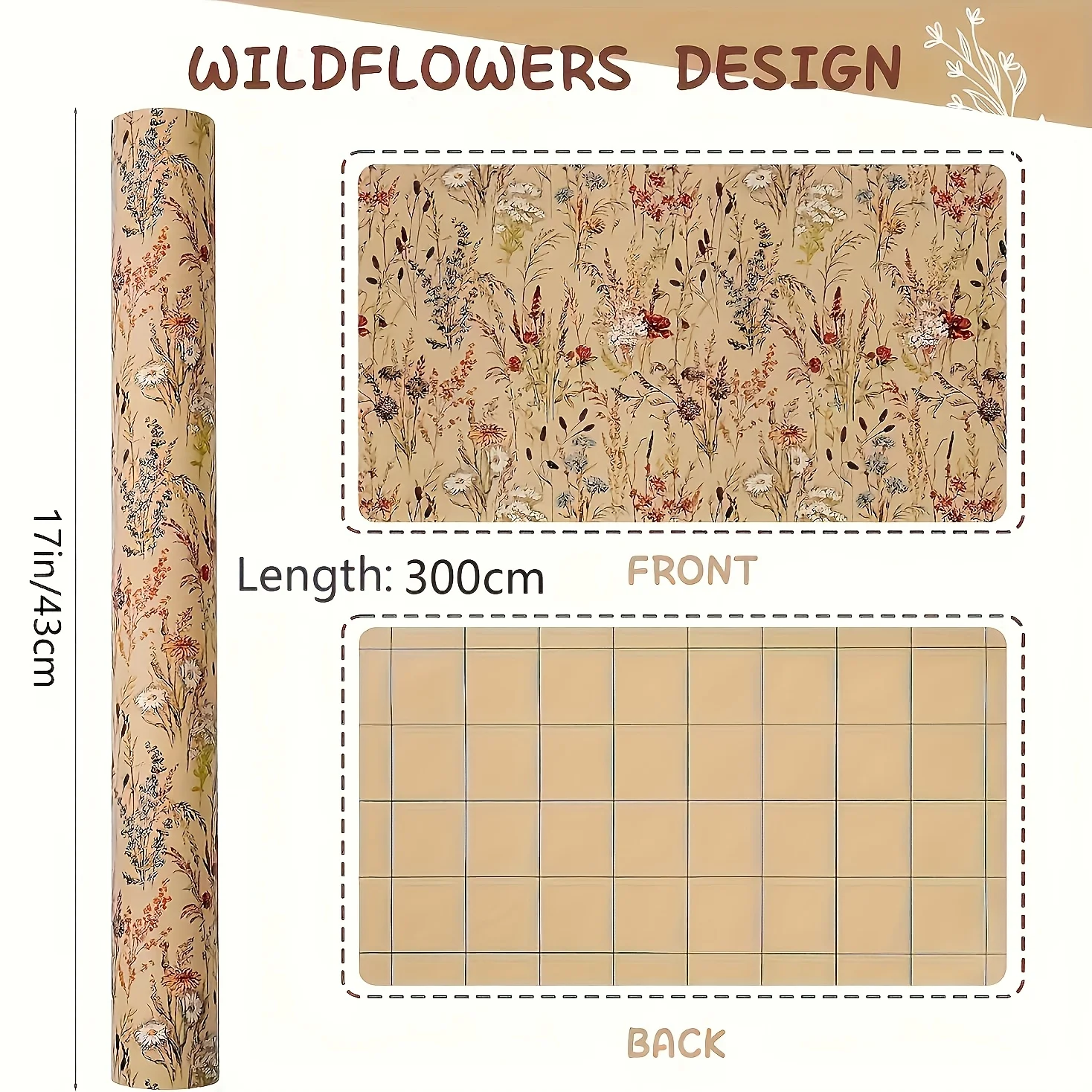 1 Roll Wildflower Wrapping Paper, 17" X 9.84' Kraft Paper Floral Design, Suitable for Women's and Girls' Gifts, Birthdays view 3
