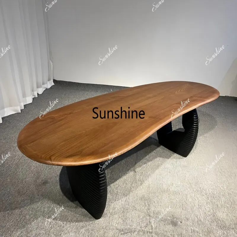 

Nordic wabi-sandy wind special-shaped irregular household solid wood oval dining table