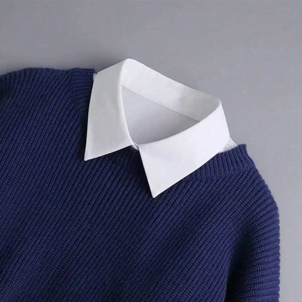 

Ladies Removable Striped Shirt Collar, Pointed Fake Collar With Modest Decoration, Casual Polyester Knitted Accessories, Suitable For Spring, Autumn And Winter