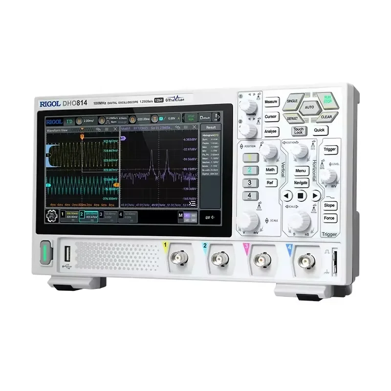 

DHO814 Digital Oscilloscope 100MHz 12bit High Resolution 1.25 GSa/s Real Time Sampling 4 Channel Kit UltraHD Touch Screen