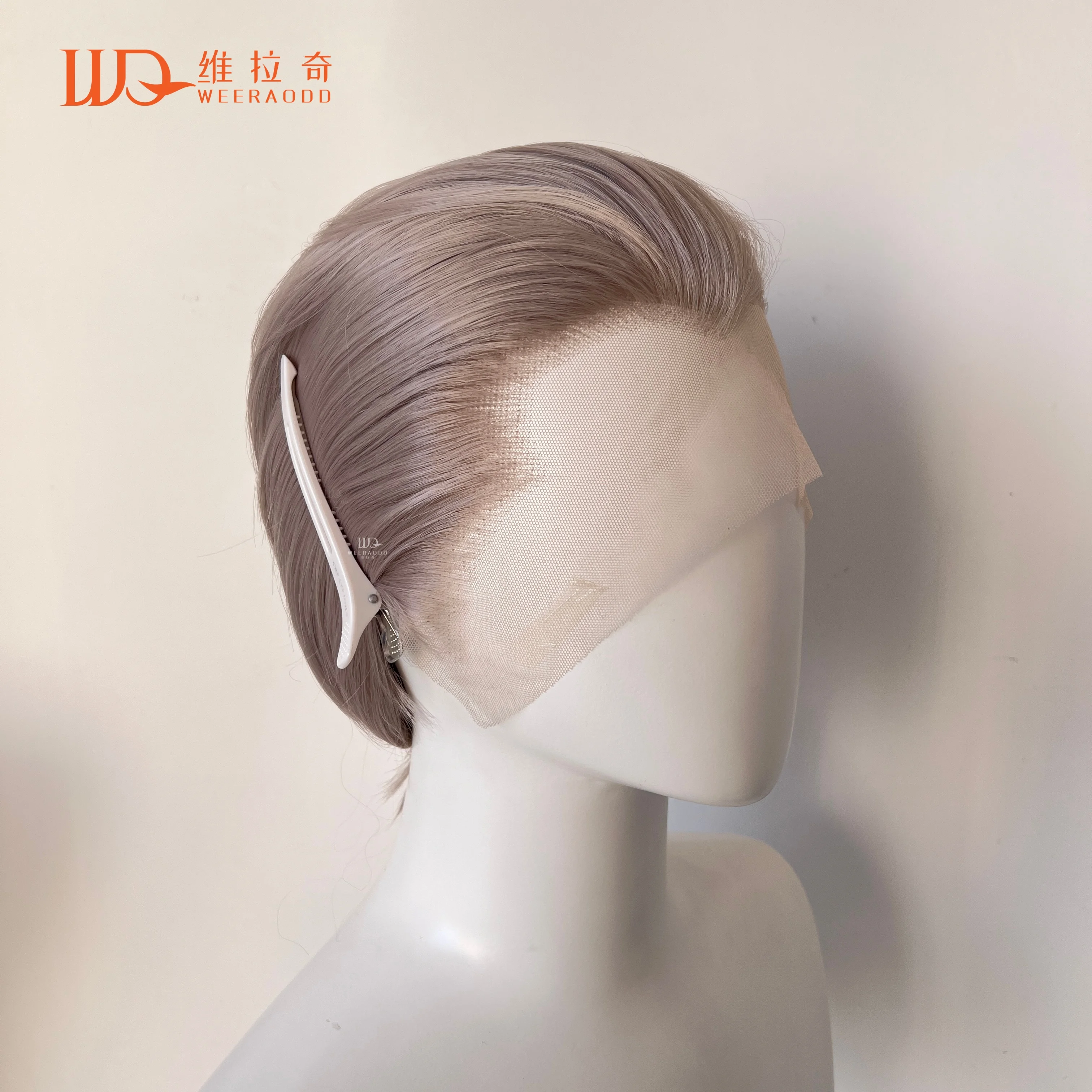 

8-дюймовый серый короткий парик цвета шампанского, пик Вдовы, 13x4, кружевная передняя часть, завязанные вручную волосы, без клея, термостойкие синтетические волосы, косплей