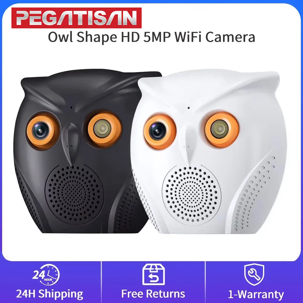 

PEGATISAN Owl Shape HD 5MP WiFi Camera Indoor Security Protection Cam CCTV Color Night Vision Monitor Two Way Audio Cam ICSEE