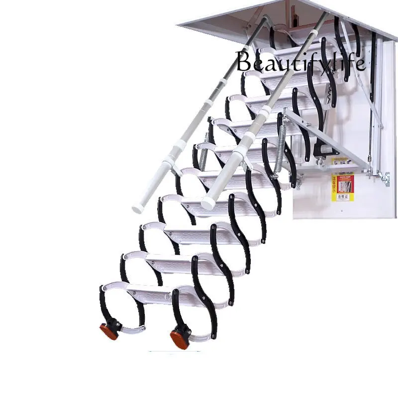 Household attic hidden telescopic stairs, folding lift electric shrink stairs aluminum alloy ladder thickened