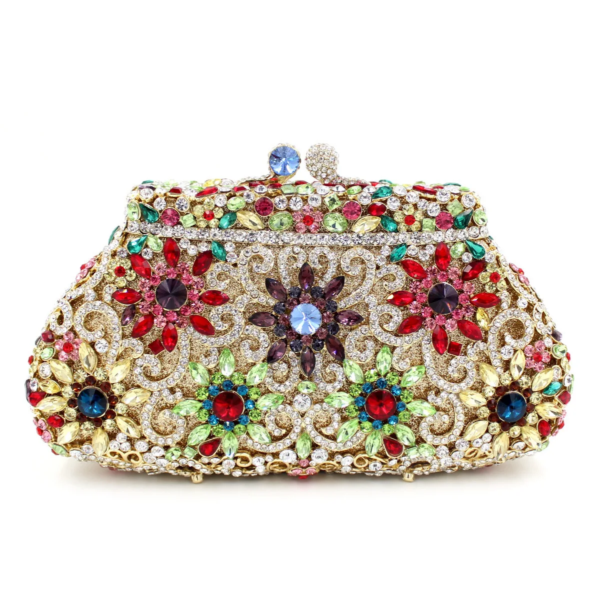 

Women Silver Crystal Evening Clutch Purse Stones Flower Handbag with Chain Wedding rhinestones Metal Clutches Minaudiere Purses