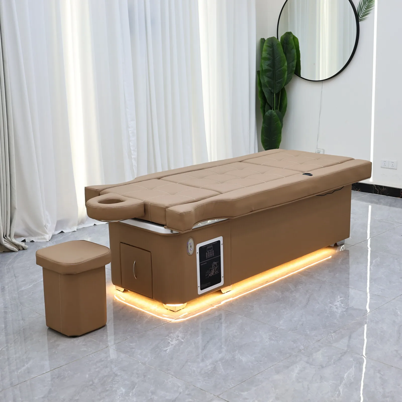 Elektrisches Shampoo-Liegebett in Erdtönen mit Massagefunktion – All-in-One-Salonstation mit Begasung, Fußbad und Haarwaschbecken – Detail 18