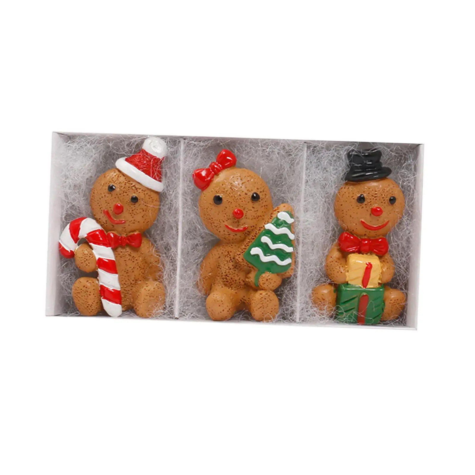 Mini Gingerbread Man Figurine Christmas Resin Ornaments Set of 3 Cute Table Decor Statues for Home Mantel Shelf Kitchen Party