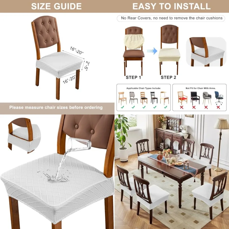 

Waterproof Seat Covers for Dining Room Chairs Covers Dining Chair Slipcovers Protector, No Rear Covers,6 Pcs