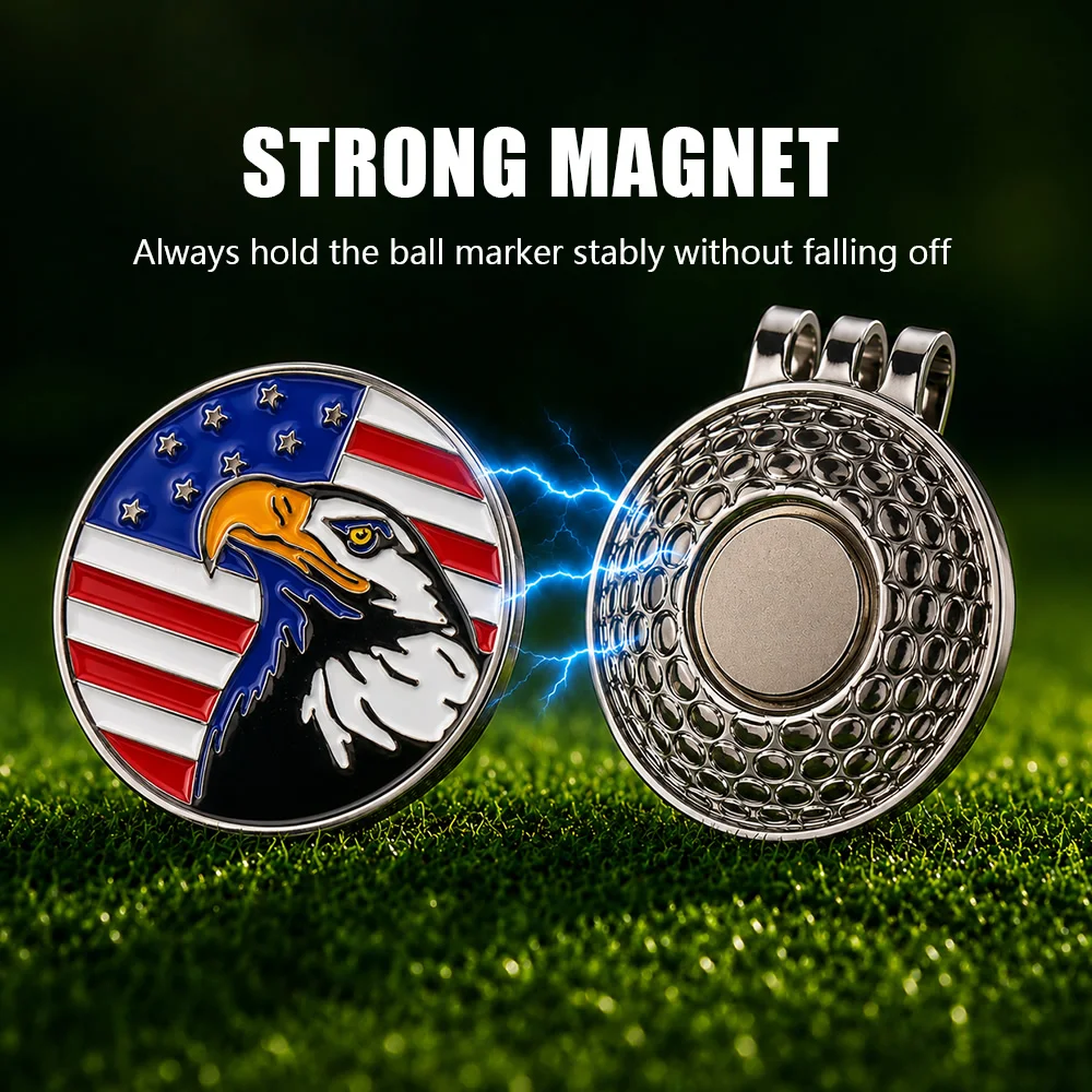 Funny American Flag Golf Ball Marker with Magnetic Hat Clip, USA Eagle Golf Accessories Gifts for Men Women, Removable Hat Clip image 3