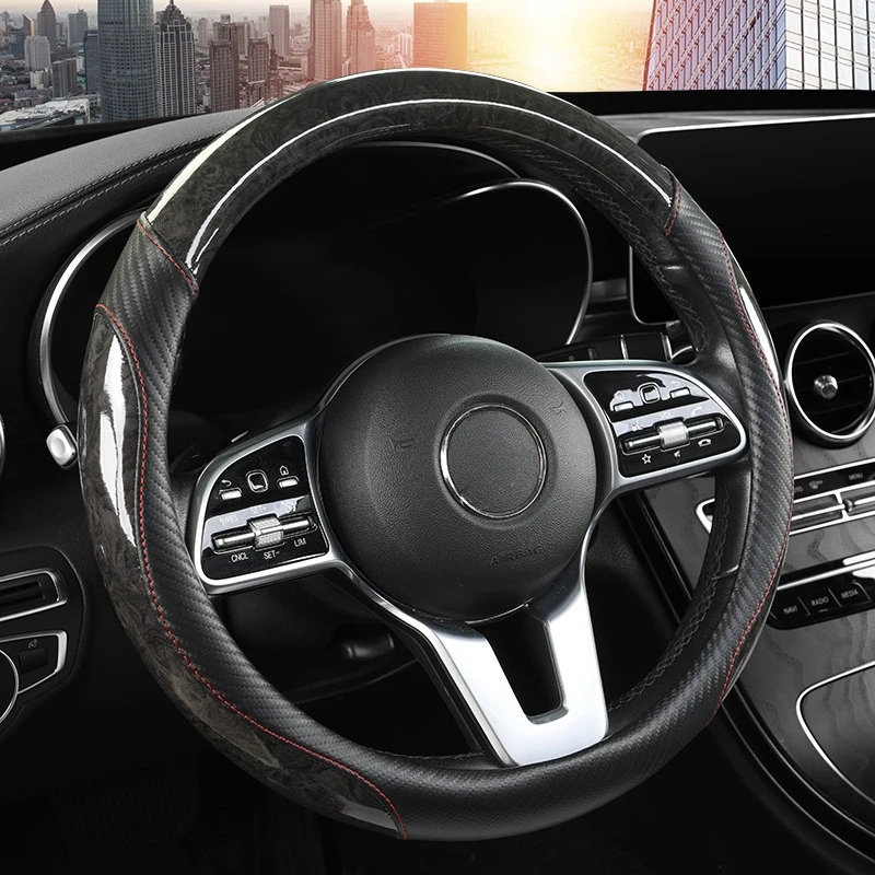 Peach Wood Grain Car Steering Wheel Cover Non-slip Four Seasons General Motors Handle Cover  Fits 14.5-15\