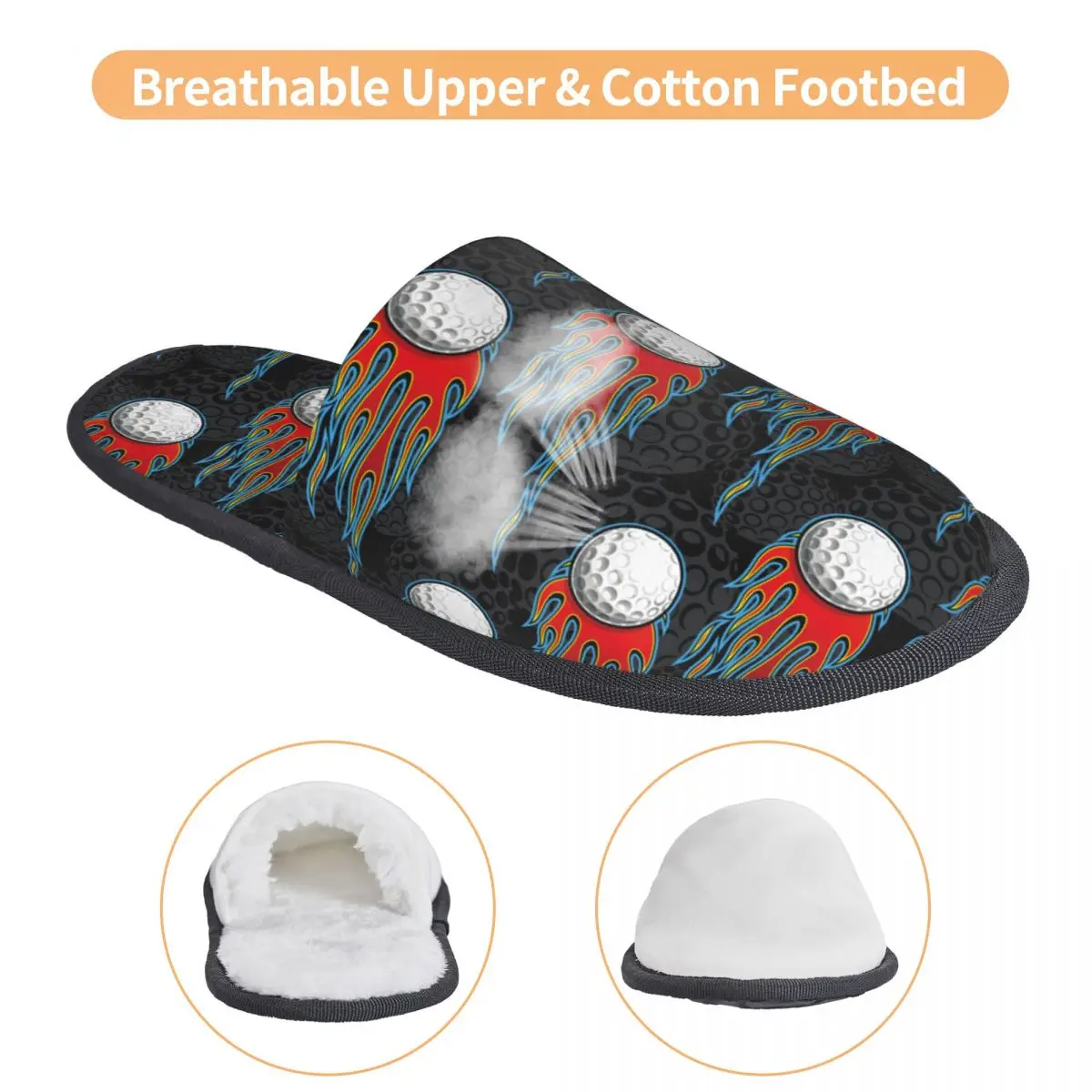 Custom Burning Golf Ball Memory Foam Slippers Women Comfy Warm Golfing House Slippers - view 3