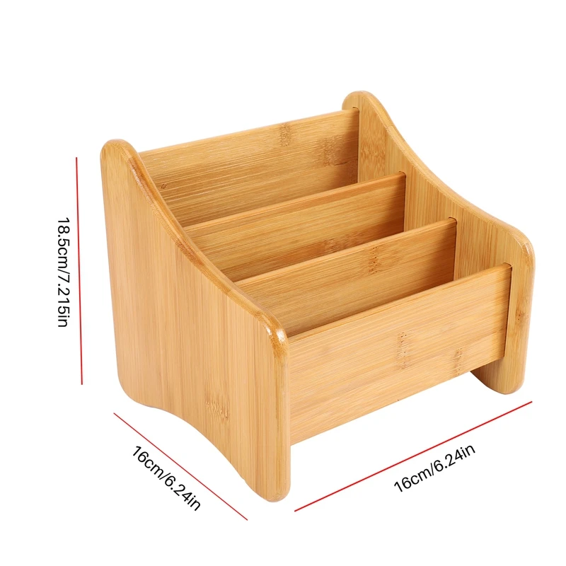 Wood Desk Organizer Bamboo Remote Control Holder Caddy Storage Container With 3 Compartments For Pen Pencil Phone Eyeglasses Off