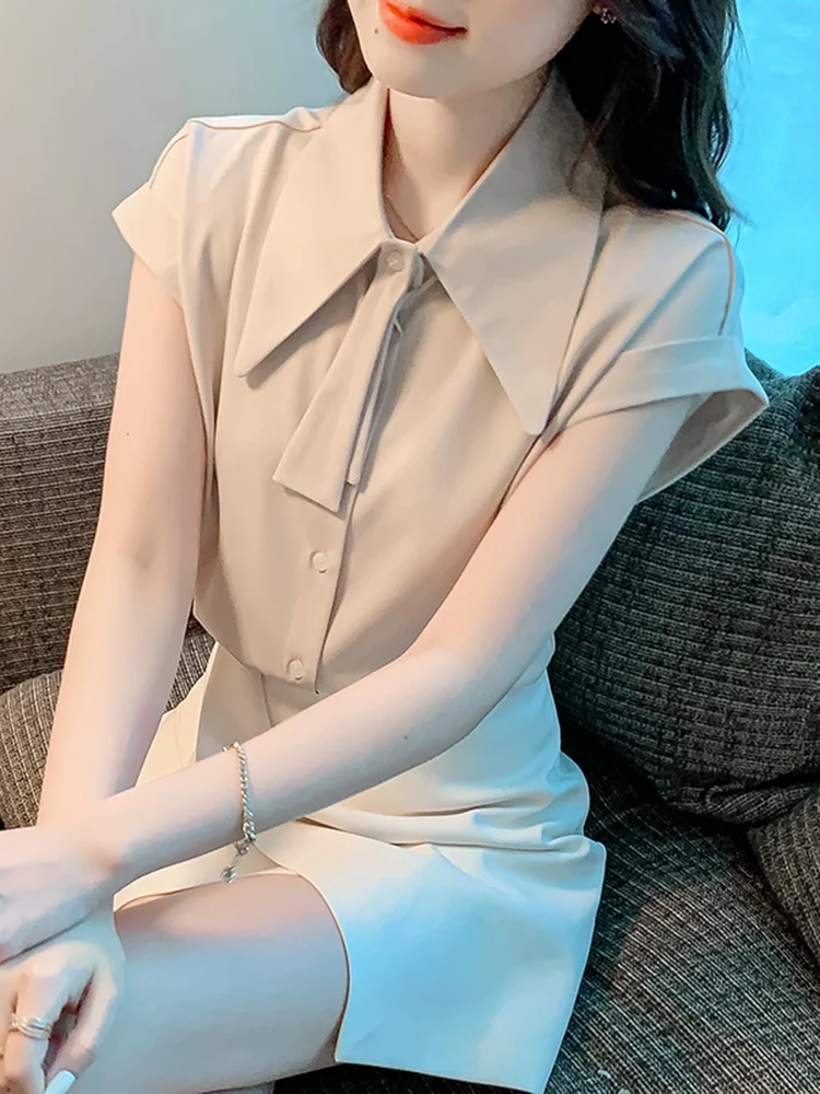 Camiseta de Gasa para Mujer, Estilo Informal, Holgada, Entallada, Cuello Redondo, Color Puro, Corte Recto