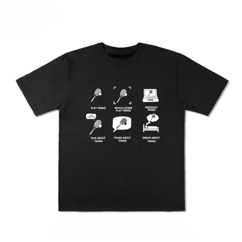 

Summer Tennis Series Printed Pure Cotton Couple Short-sleeved T-shirts Y2K Summer Men's and Women's Fun Trendy Brand