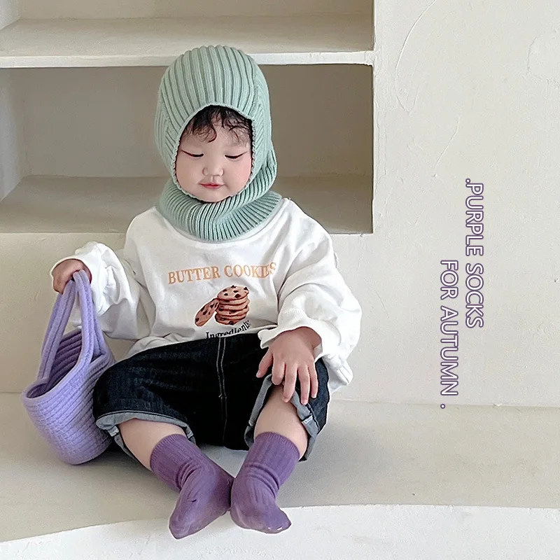 Детские Носки ярких цветов в Корейском стиле, Детские Зимние теплые хлопковые однотонные детские носки, милые жаккардовые носки для мальчиков и девочек, новая модель