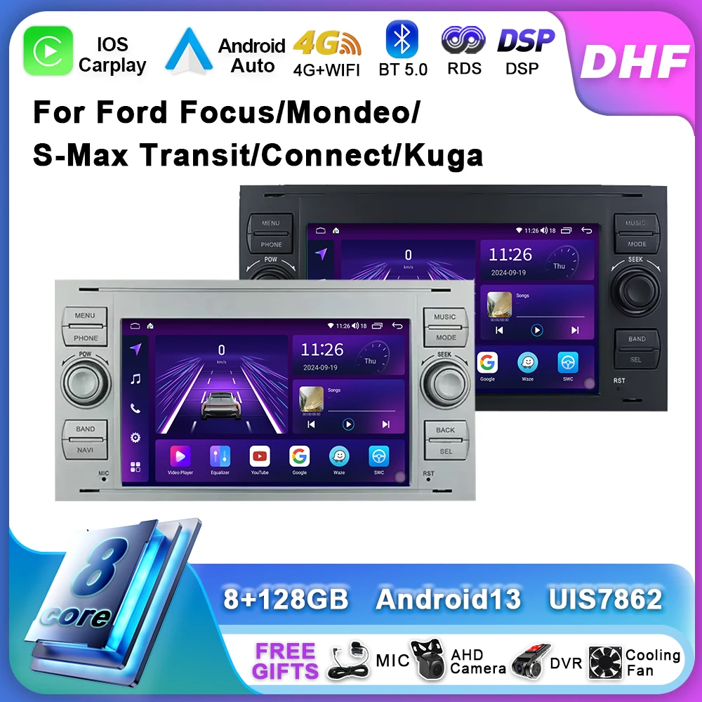 Android 13 Auto Radio For Ford Focus Mondeo Fiesta Transit Kuga C-Max S-Max Galaxy 4G GPS Navigation Car Multimedia Video Player