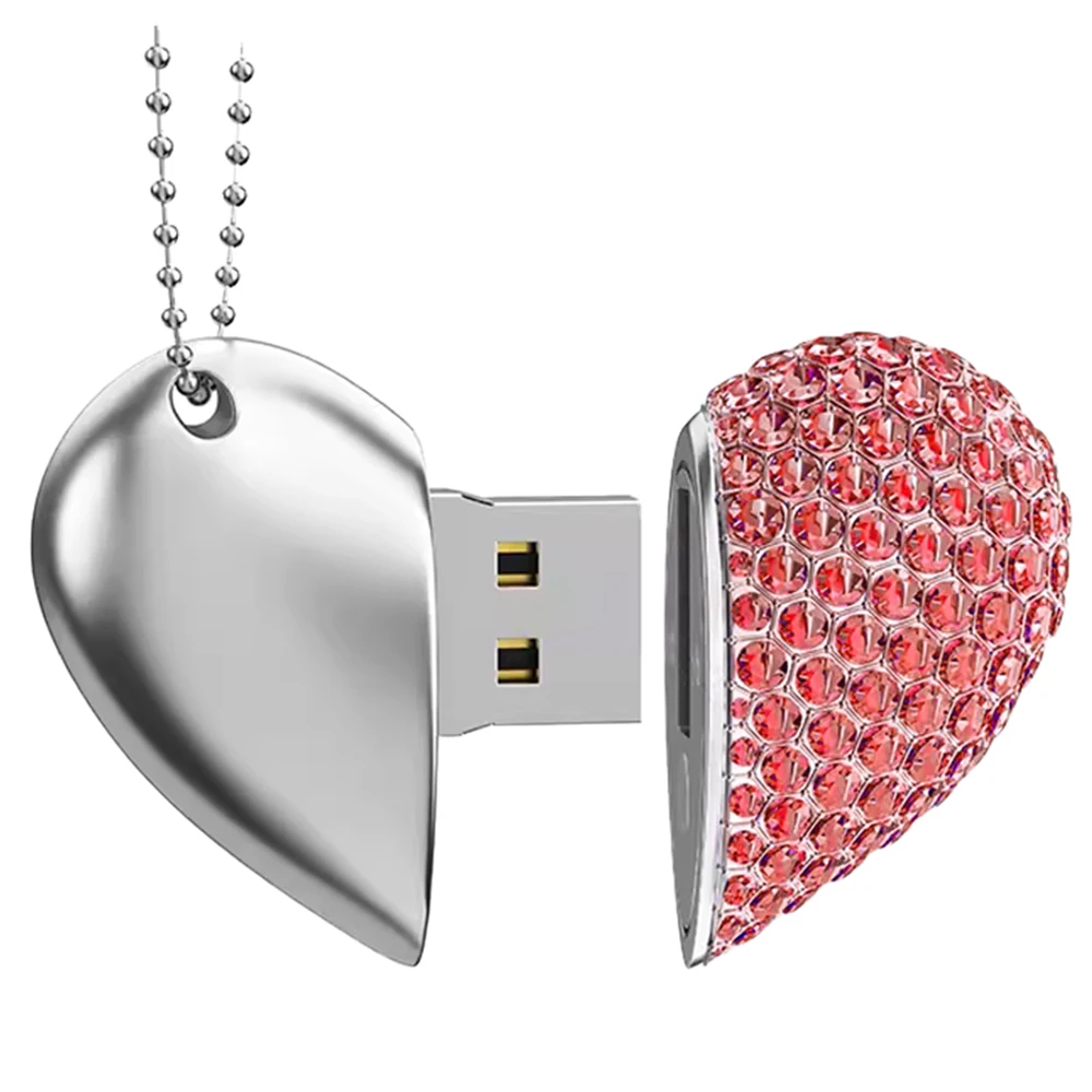 Clé USB Crystal Heart 64 Go, clé USB en maçonnerie brillante, 32 go, clé USB à chaîne gratuite, clé USB de stockage externe dorée, 16 go