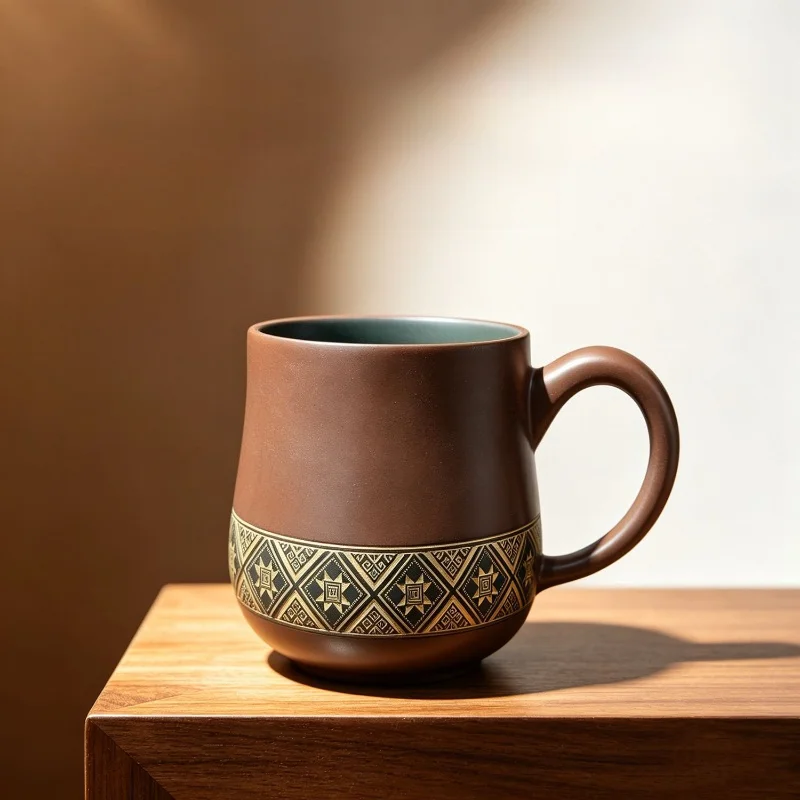 Qinzhou Nixing pottery master cup raw ore handmade brocade pattern tea and coffee dual-purpose mug large-capacity gift tea set