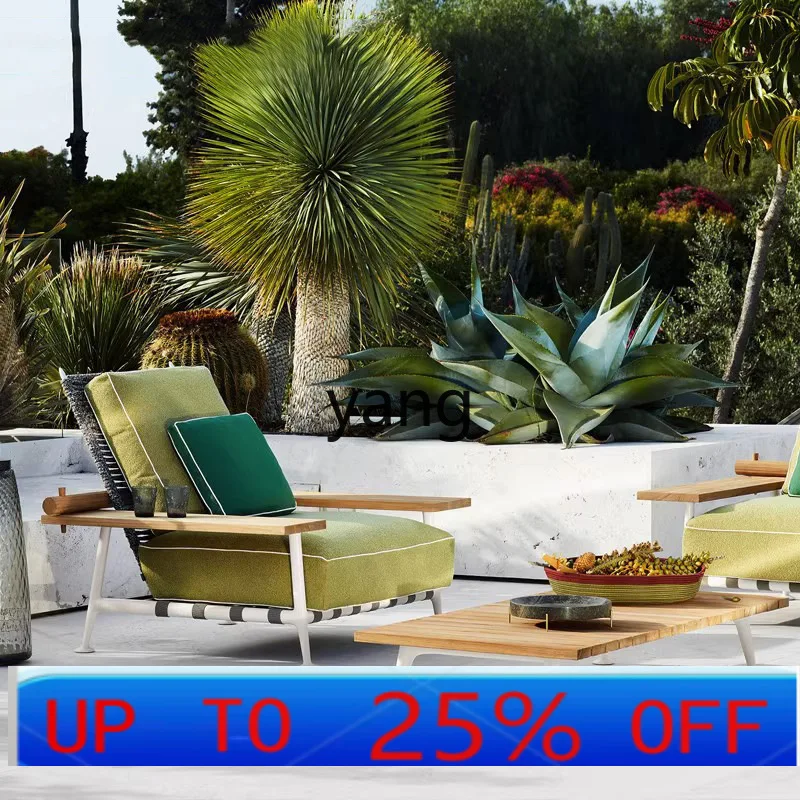 LH Outdoor Rattan Sofa Balcony Living Room Weaving Teak Rattan Art Garden Leisure Furniture
