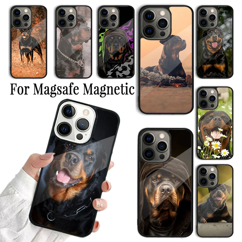 Coque Phone Case For iPhone 16 15 14 13 12 Mini 11 Pro Max Plus Magsafe Magnetic Wireless Charging Cover Cute Rottweiler Dog