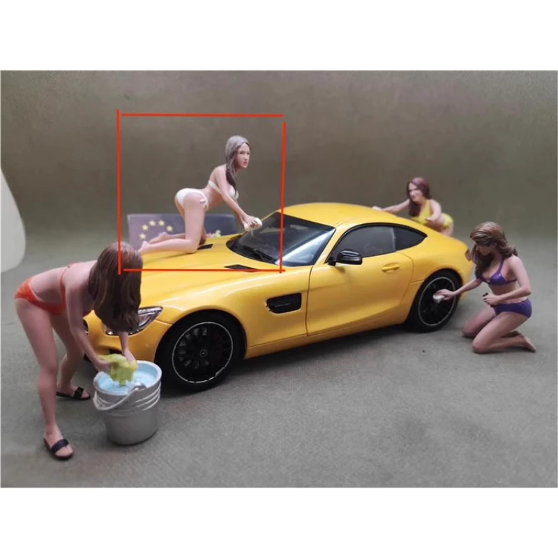 1:18 Scale 1pcs Scene Accessory Doll Car Model Bikini Beautiful Long Hair Car Wash Woman Action Figure Model Display Collection