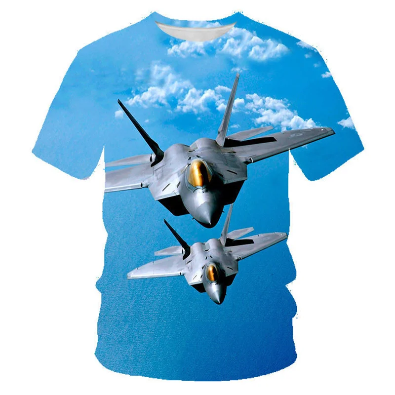 Aircraft Fighter Graphic T Shirt for Men Tops 3D Printing Womens Clothing Summer Casual Kids T-shirt Funny Boys Girls Streetwear