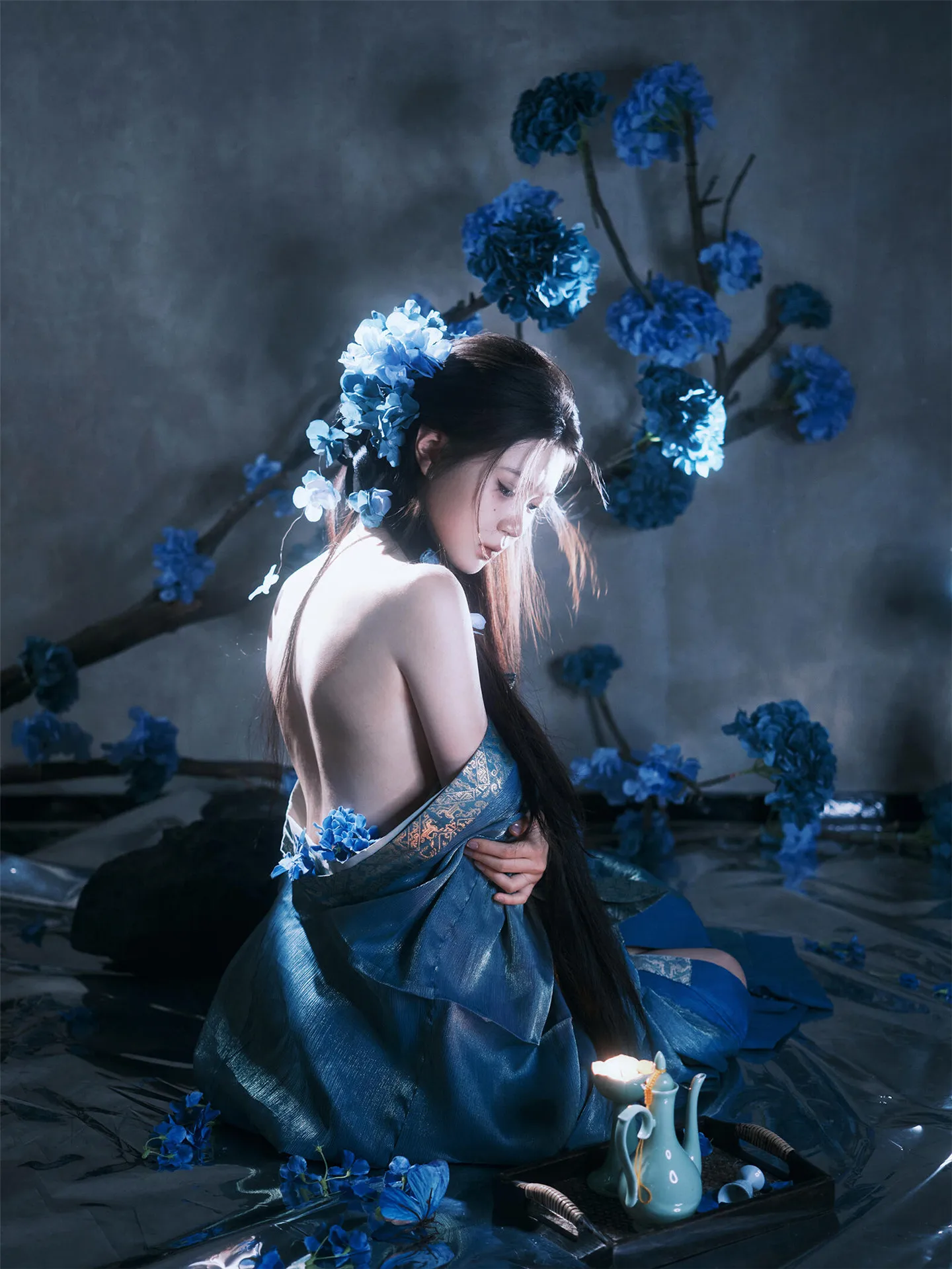 

Blue Hanfu Women's Traditional Costume Heavy Embroidery Large Sve Photoaphy Studio Photoaphy Clothing Ethnic Sle Sta...